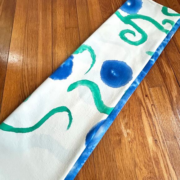 Hand Dyed Cotton Tablecloth on White Background – Blue & Green Tie Dye Design - Picture 6 of 13